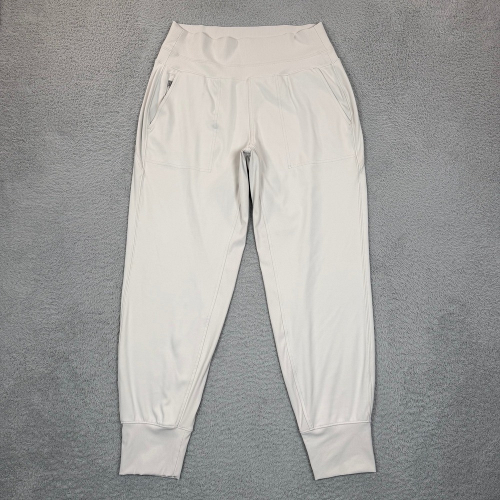 Athleta Womens Ribbed Waistband Jogger Pants Light Gray Size M High Rise Travel